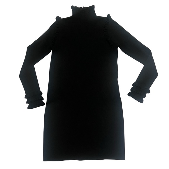 Zara Knit Sweater Dress Black Ruffle Turtleneck High Neck Cozy Size Medium - Picture 7 of 7